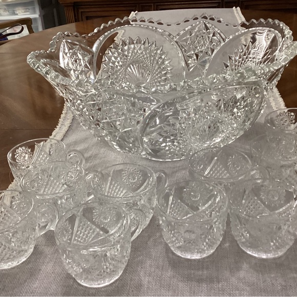 Homestead Clear Punch Bowl & 10 Punch Cups By Duncan & Miller - Picture 7 of 8